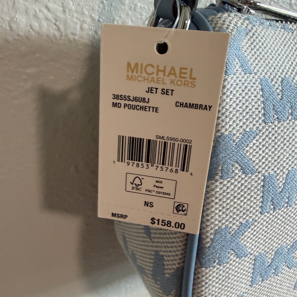 Michael Kors Blue Chambray MK Monogram MD Pouchette - Picture 2 of 8